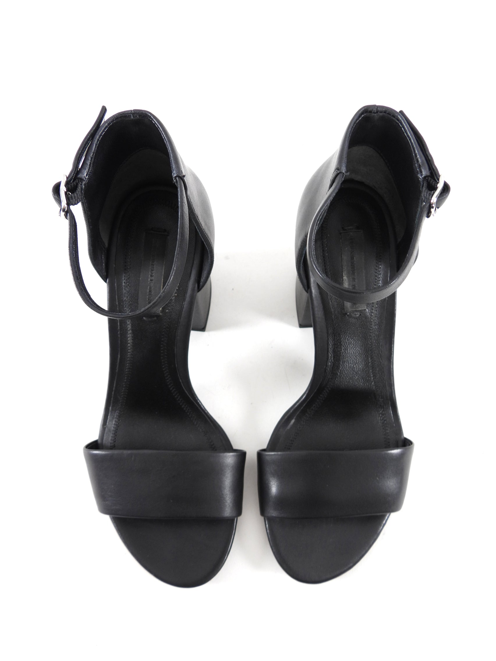 Alexander Wang Black Leather Abby Block Heel Sandals - 37