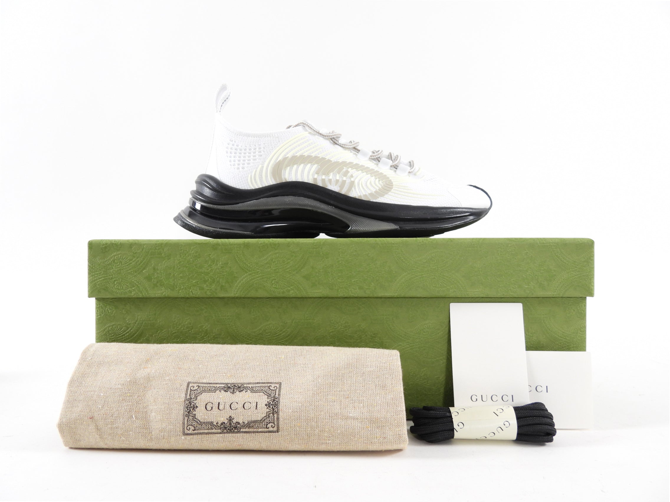 Gucci Run White Mesh GG Sneakers with Black Soles - 37 / 7
