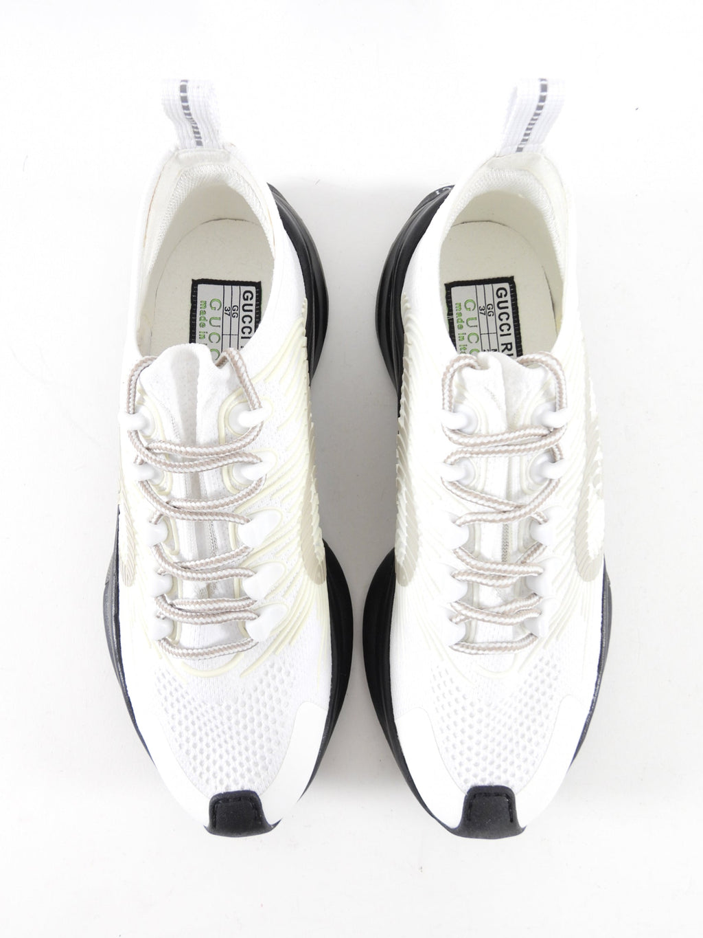 Gucci Run White Mesh GG Sneakers with Black Soles - 37 / 7