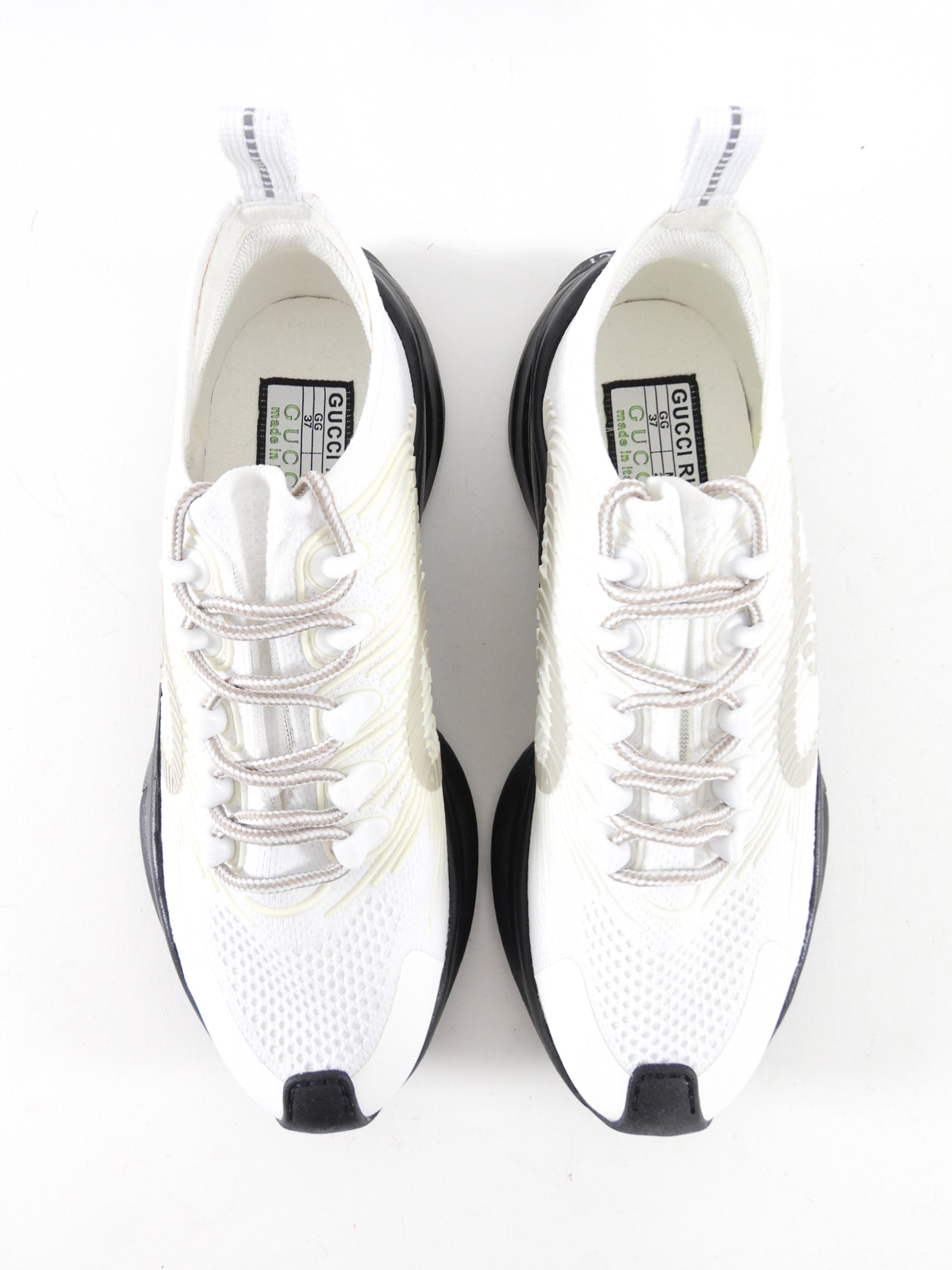 Gucci Run White Mesh GG Sneakers with Black Soles - 37 / 7