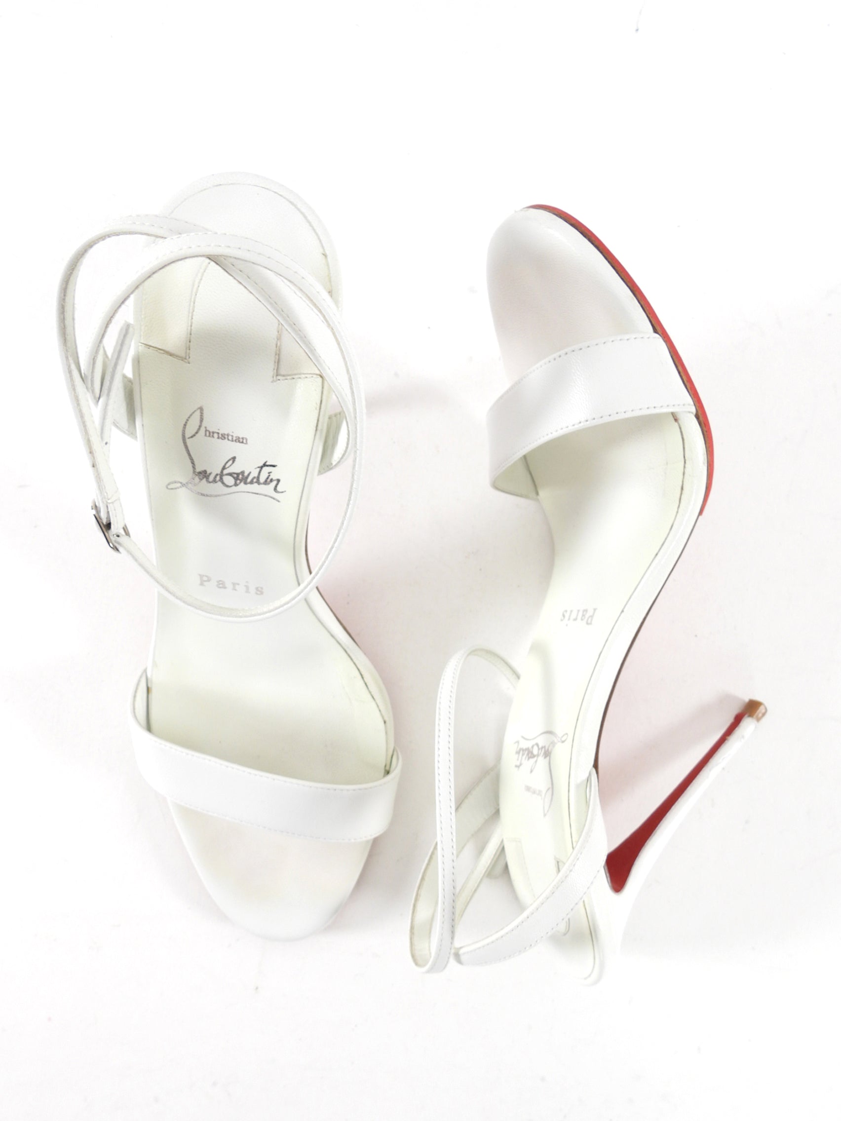 Christian Louboutin White Leather Loubigirl 100 Strappy Heels - 37.5 / 8