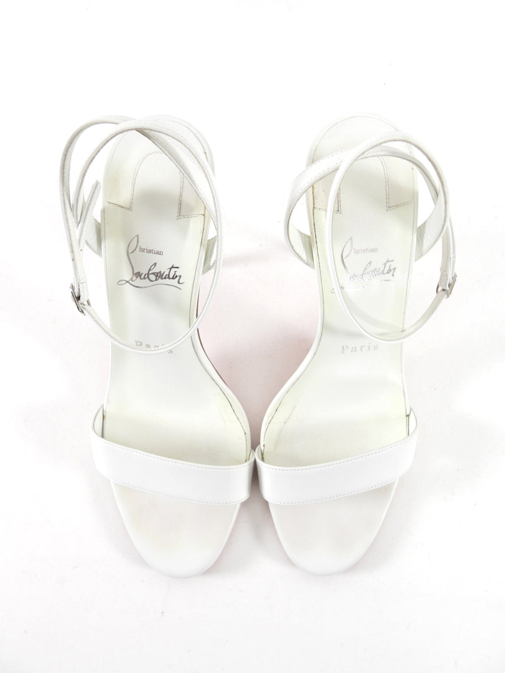 Christian Louboutin White Leather Loubigirl 100 Strappy Heels - 37.5 / 8