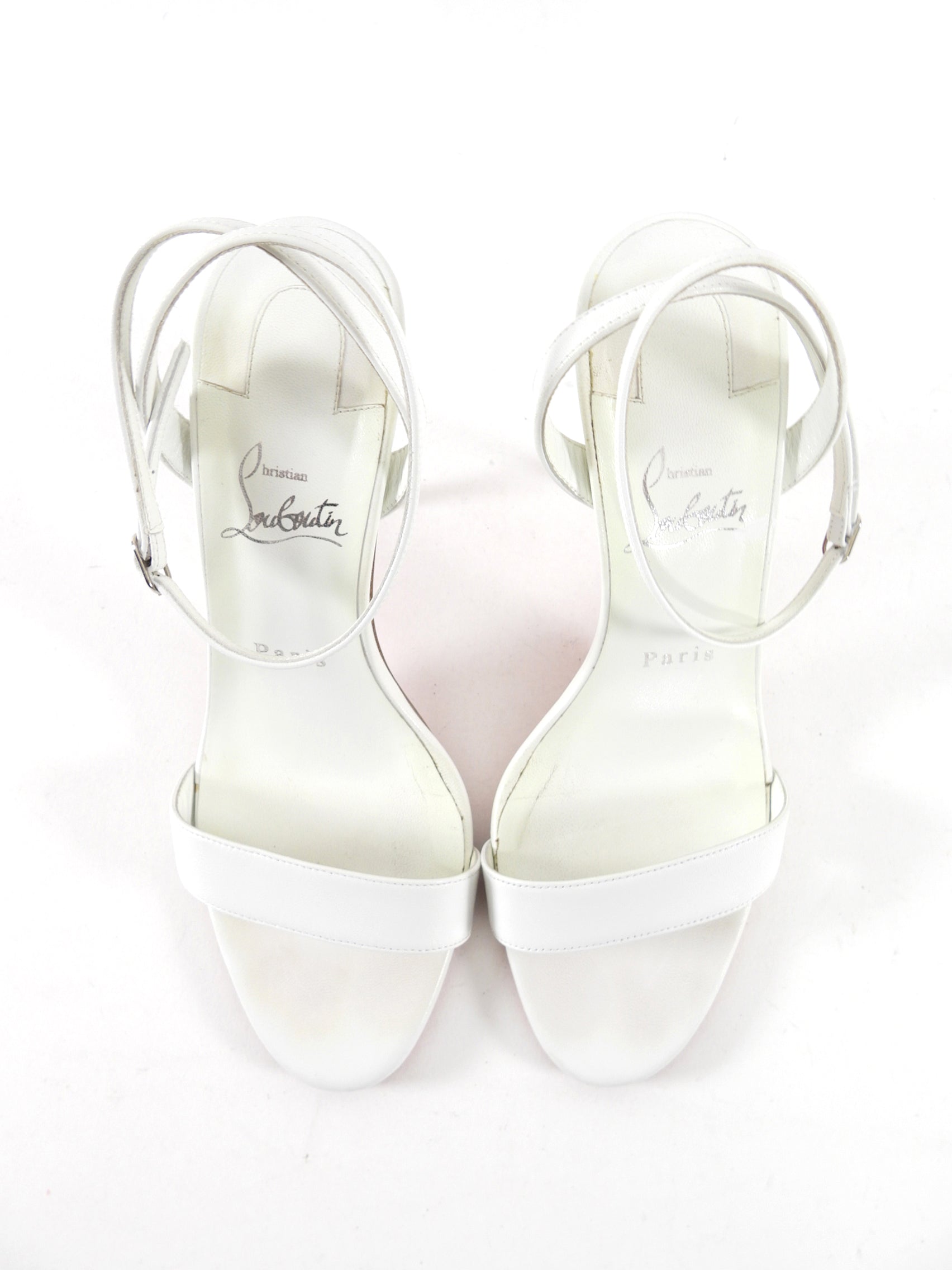 Christian Louboutin White Leather Loubigirl 100 Strappy Heels - 37.5 / 8