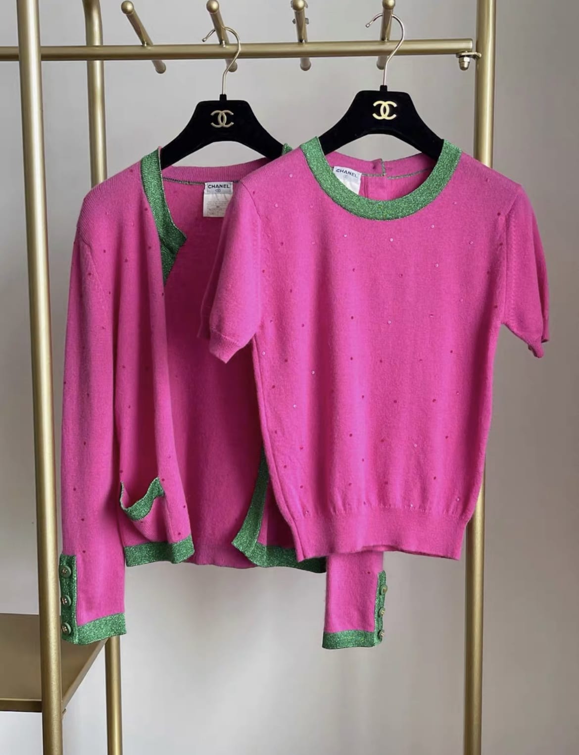 Chanel vintage rose red two-piece set fr38 rare model