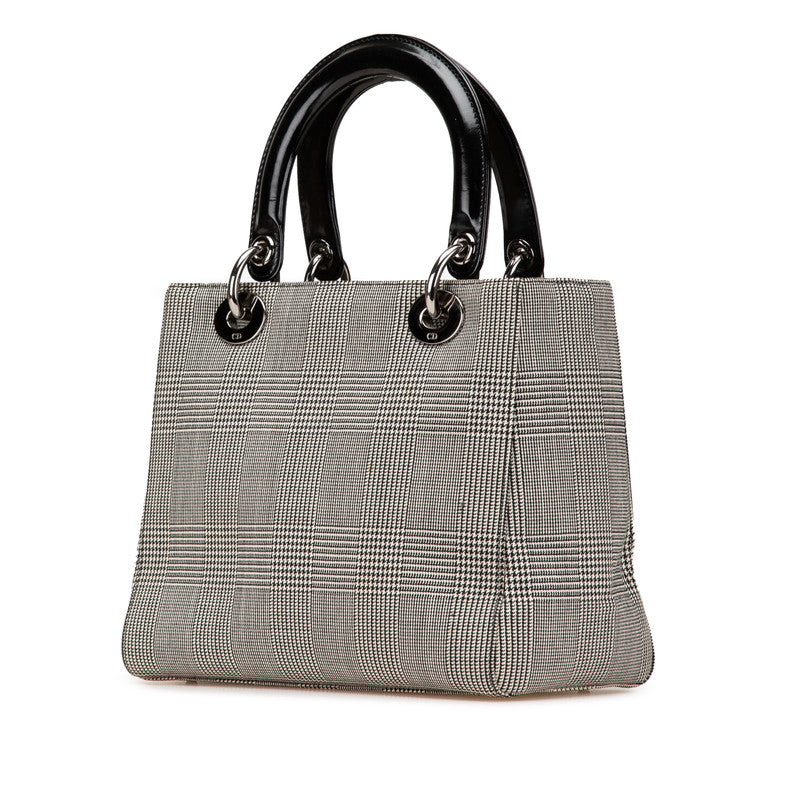 Dior Lady Dior Houndstooth Canvas Leather Handbag