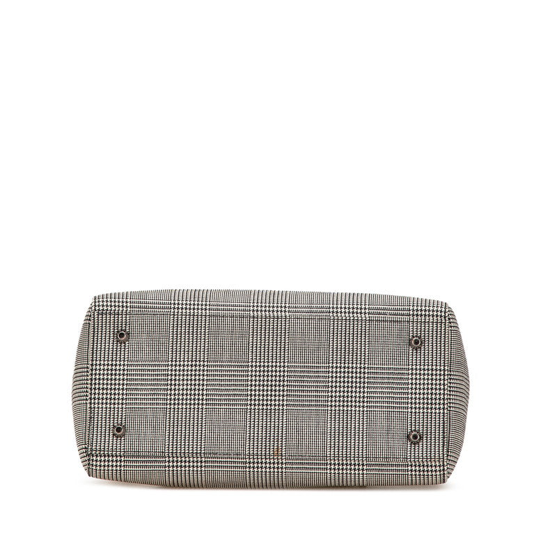 Dior Lady Dior Houndstooth Canvas Leather Handbag