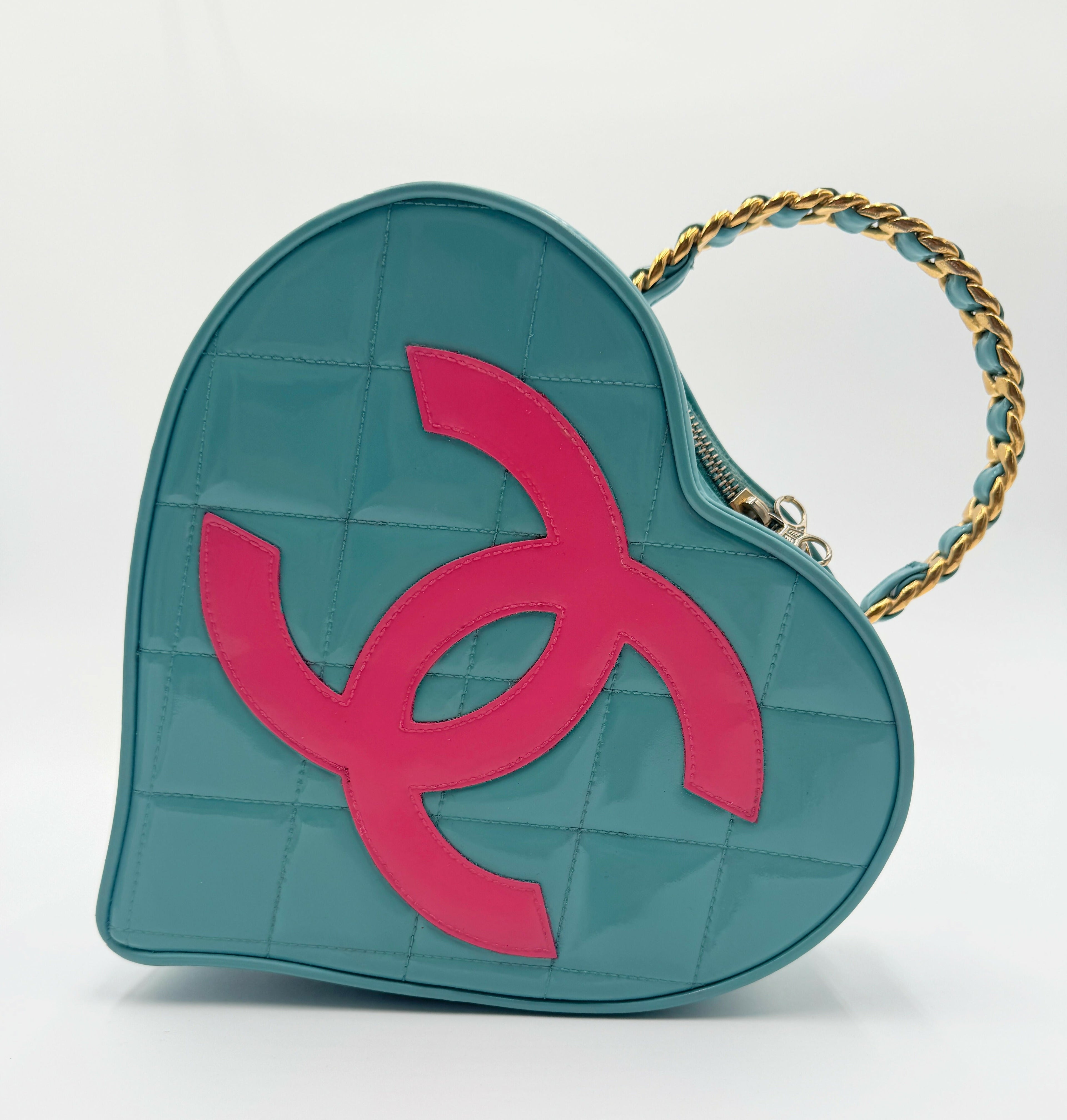 Chanel 1995 Vintage Barbie Blue & Pink Heart Vanity Bag
