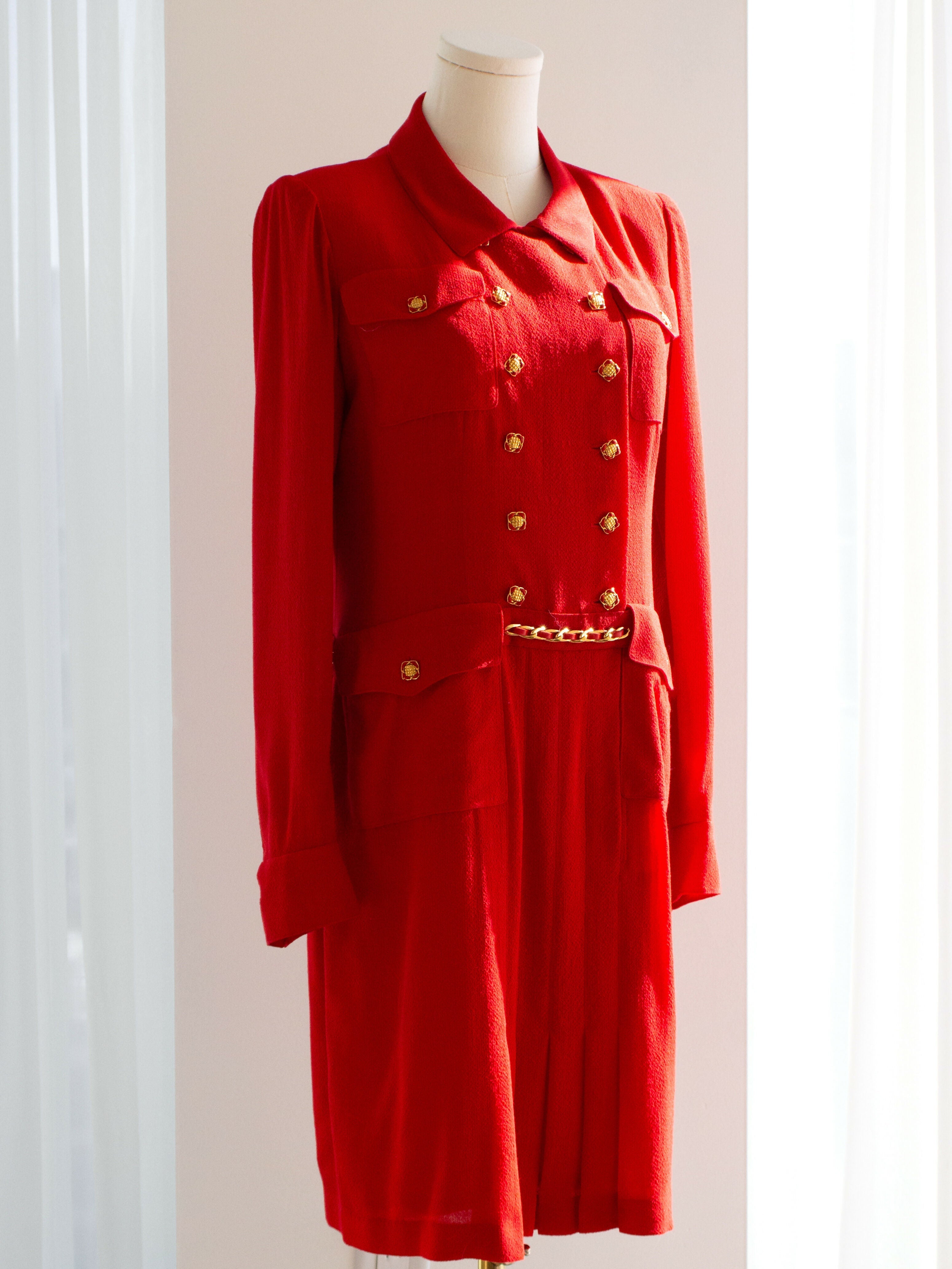 Chanel Vintage Haute Couture Fall/Winter 1988 Red Gold Chain Dress