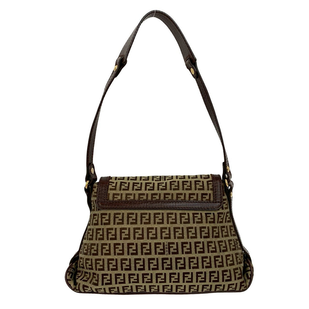 Fendi Zucchino Nylon Canvas Leather Shoulder Bag