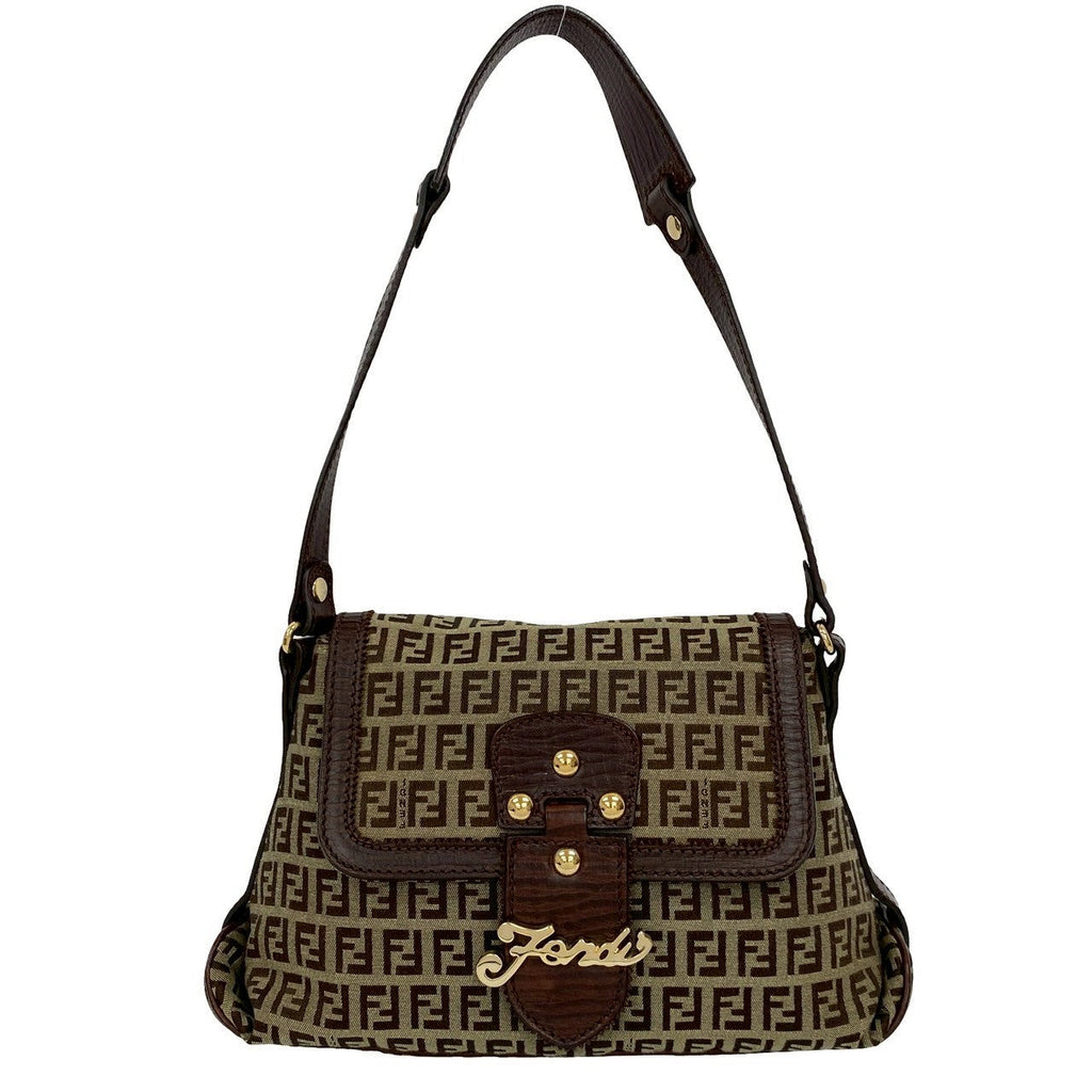 Fendi Zucchino Nylon Canvas Leather Shoulder Bag