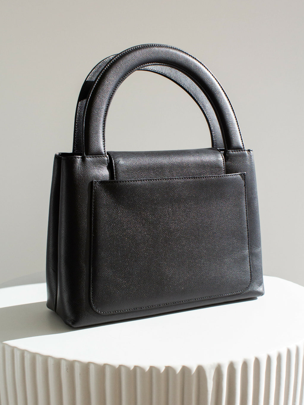 Chanel Vintage 1998 Kelly Black Caviar Leather 24K Gold Top Handle Bag