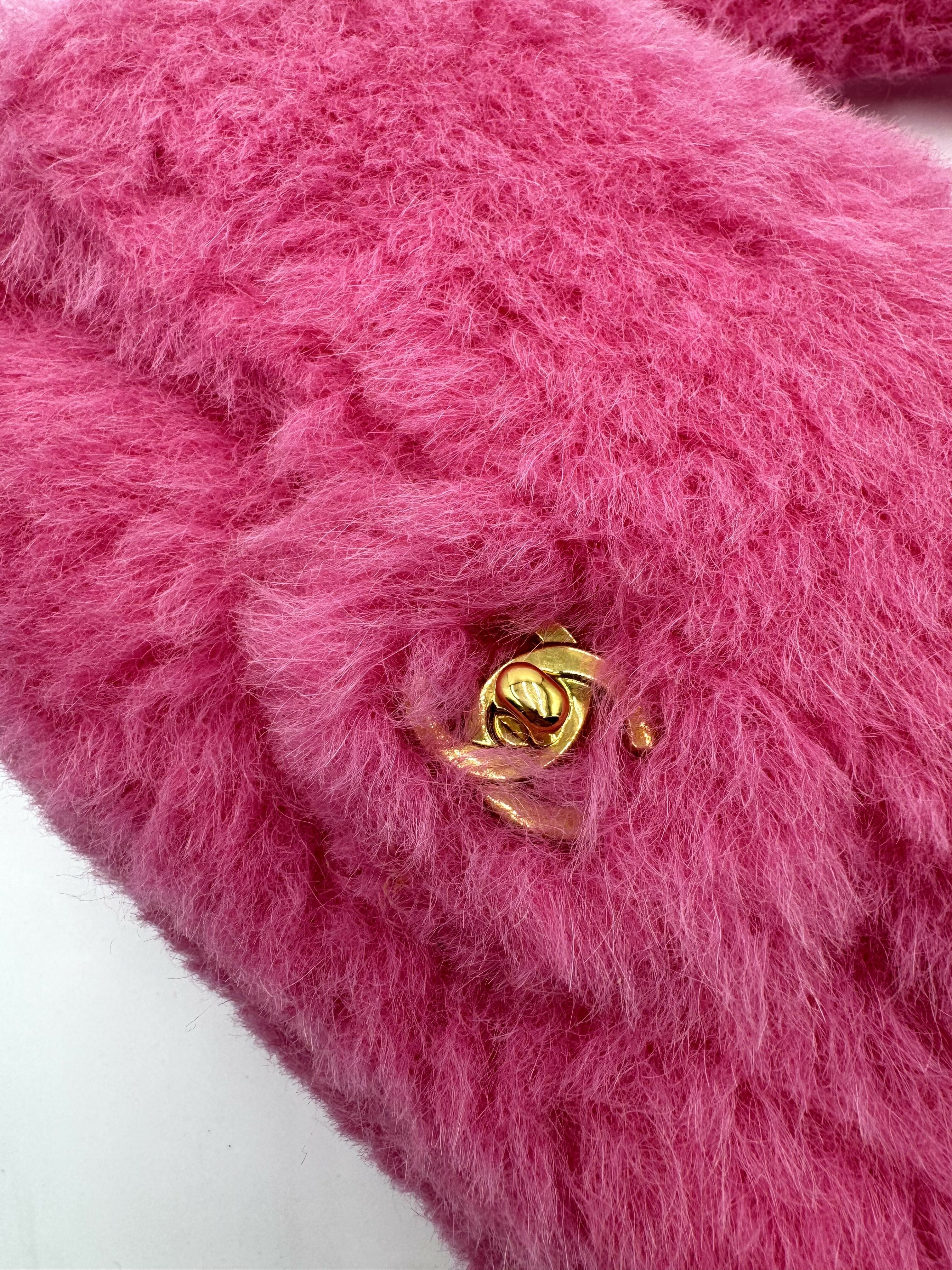 Chanel 1994 Vintage Faux Fur Kelly Top Handle in Barbie Pink