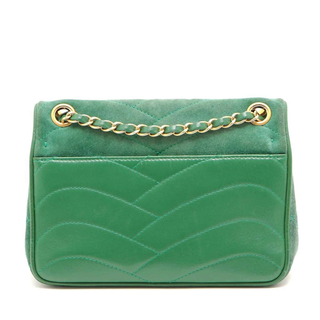 Chanel Vintage Green Small Suede and Lambskin Pagoda Flap Bag
