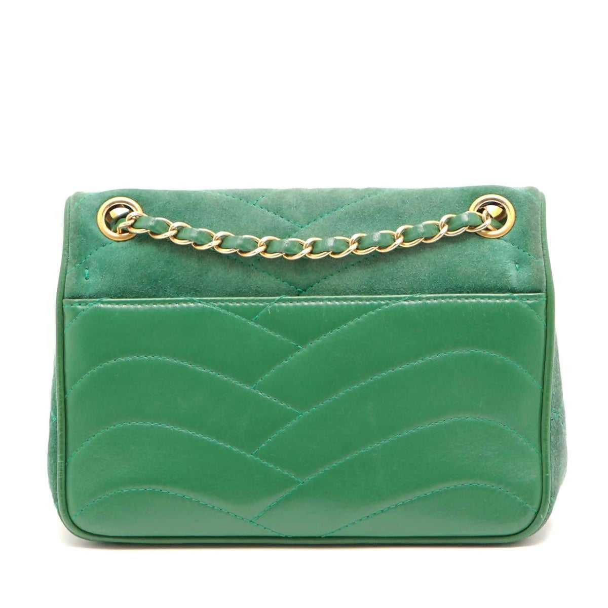 Chanel Vintage Green Small Suede and Lambskin Pagoda Flap Bag