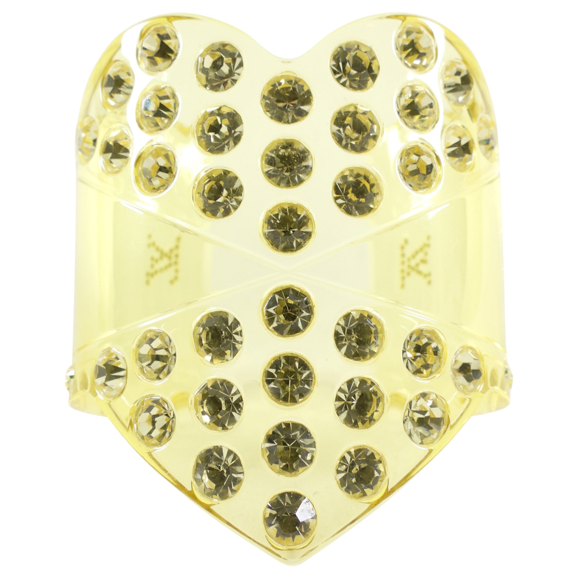 Louis Vuitton Yellow Acrylic Resin Crystal Studded Heart Cuff Bracelet