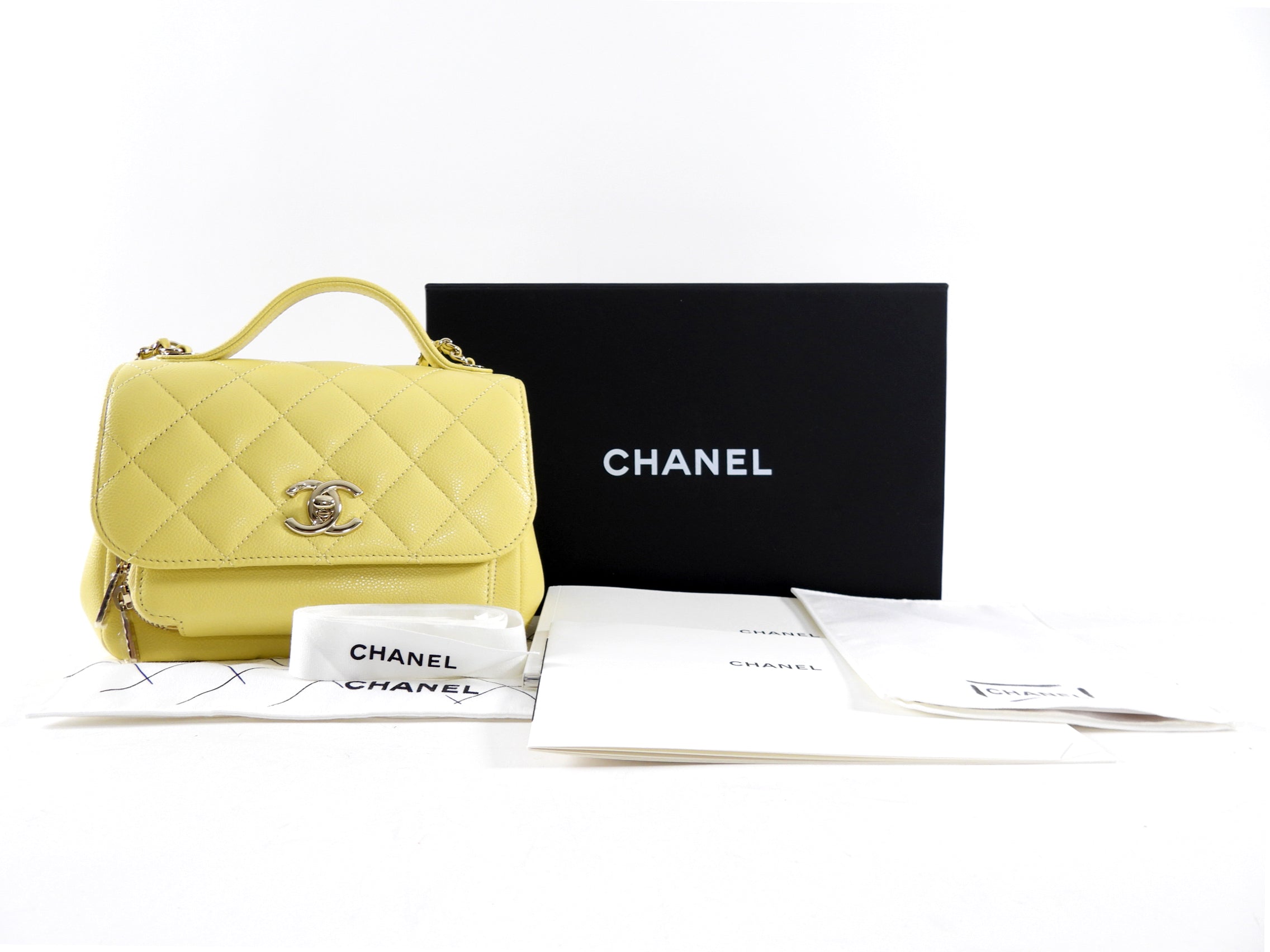 Chanel Yellow Caviar Quilted Small / Mini Business Affinity Flap Clutch Bag