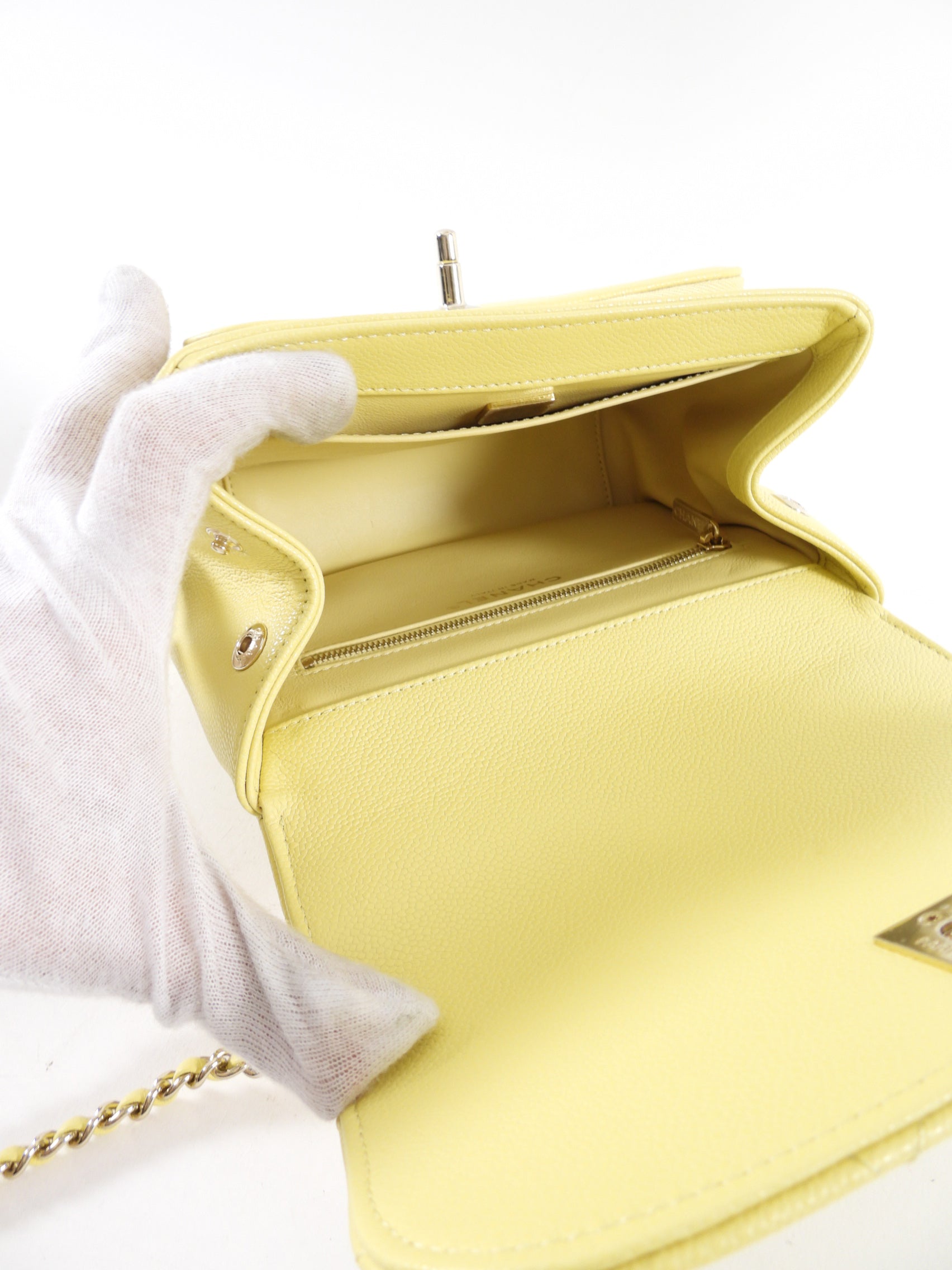 Chanel Yellow Caviar Quilted Small / Mini Business Affinity Flap Clutch Bag