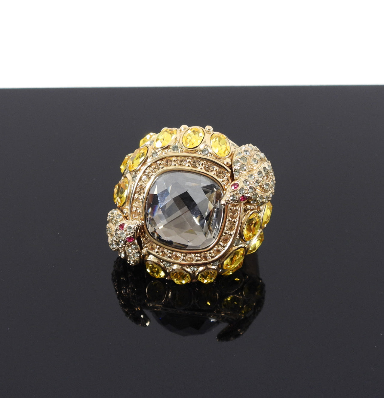 Michelle Monroe Yellow Crystal Gold Snake Statement Cocktail Ring - 9.25