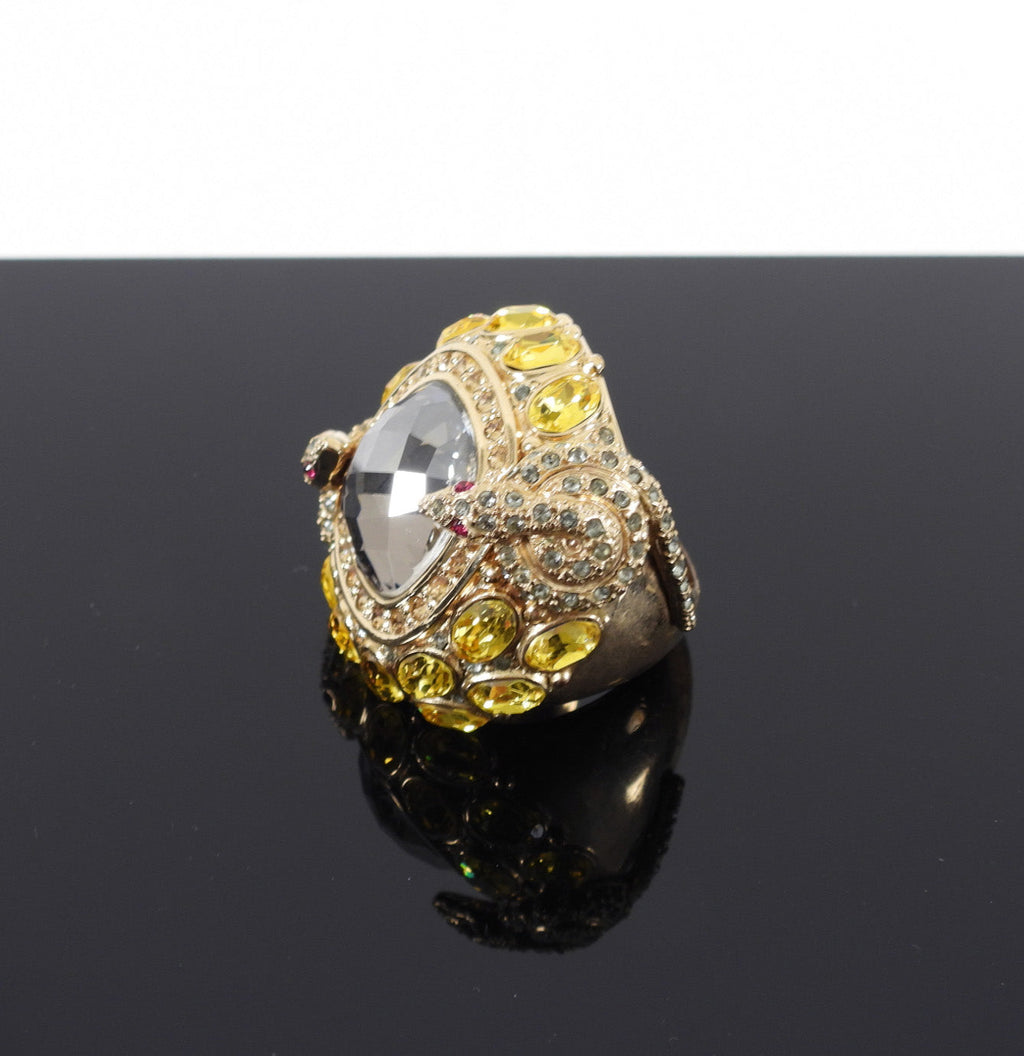 Michelle Monroe Yellow Crystal Gold Snake Statement Cocktail Ring - 9.25