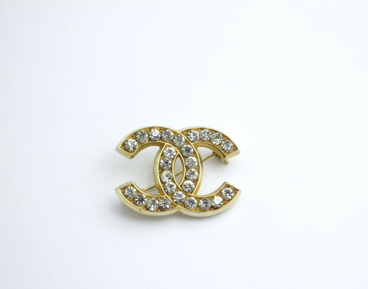 Chanel Vintage 1954-71 Rhinestone Gold-plated CC Logo Brooch
