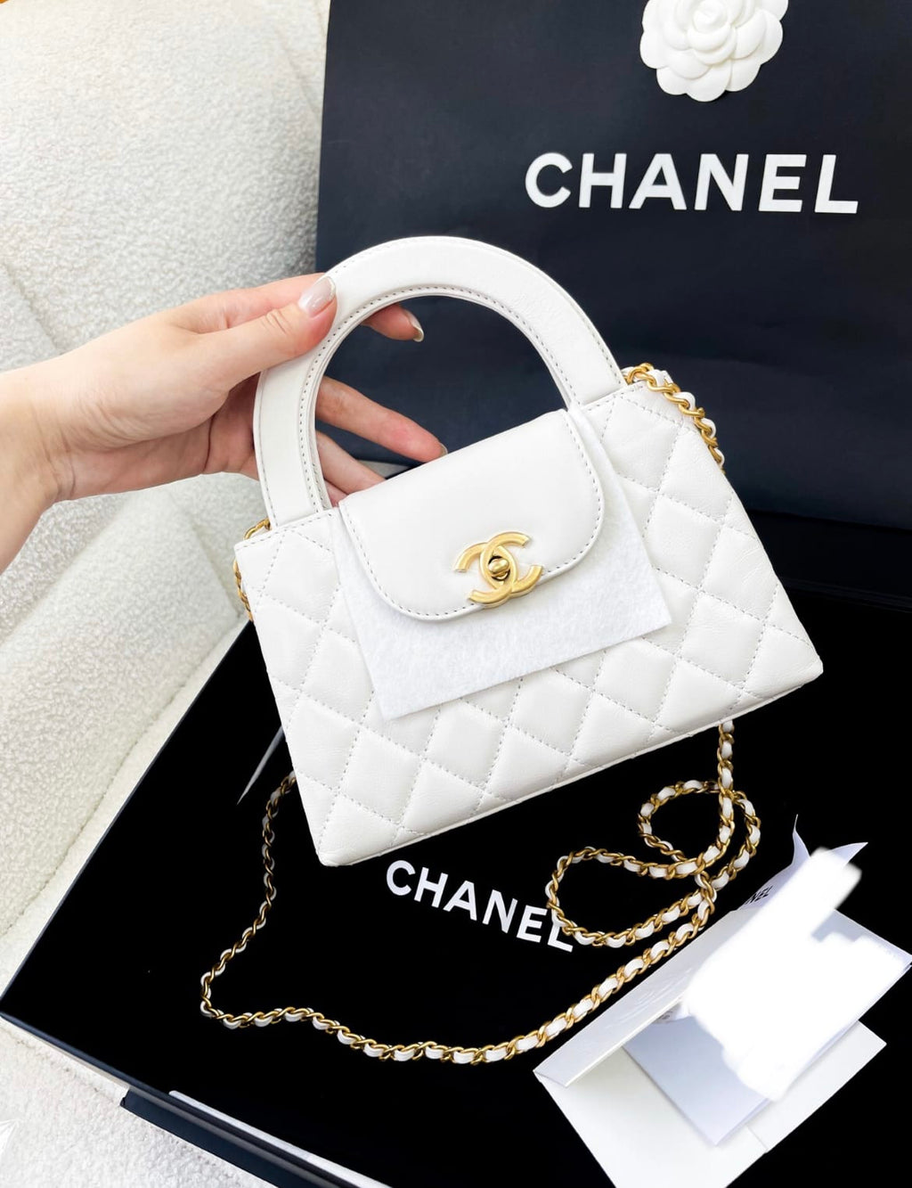 Chanel 23K white Kelly bag