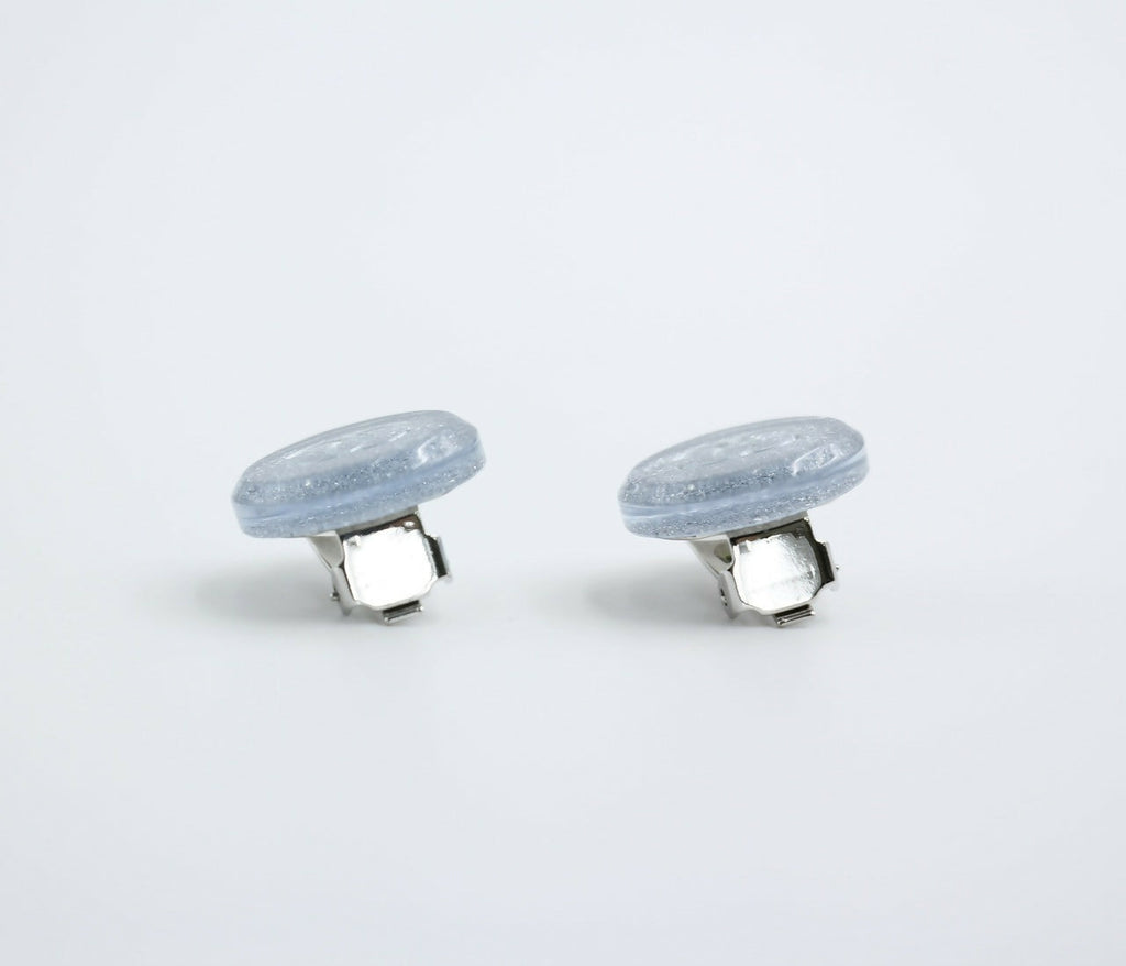 Chanel Vintage 00A Resin Light Blue Glitter Round Clip-on Earrings