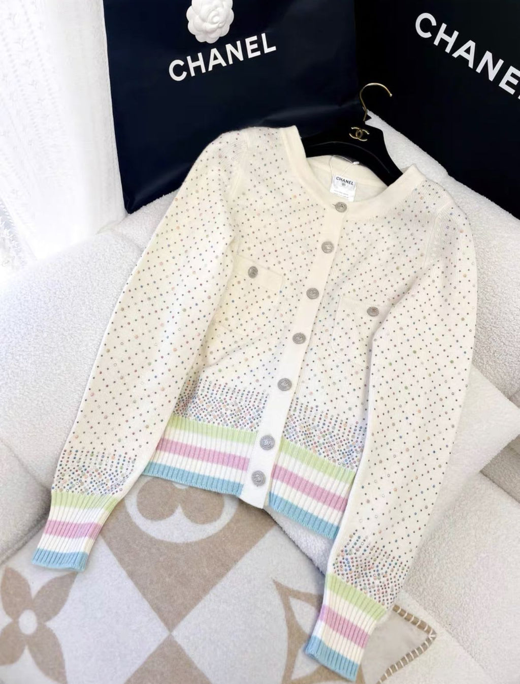 Chanel off-white colorful cashmere igan