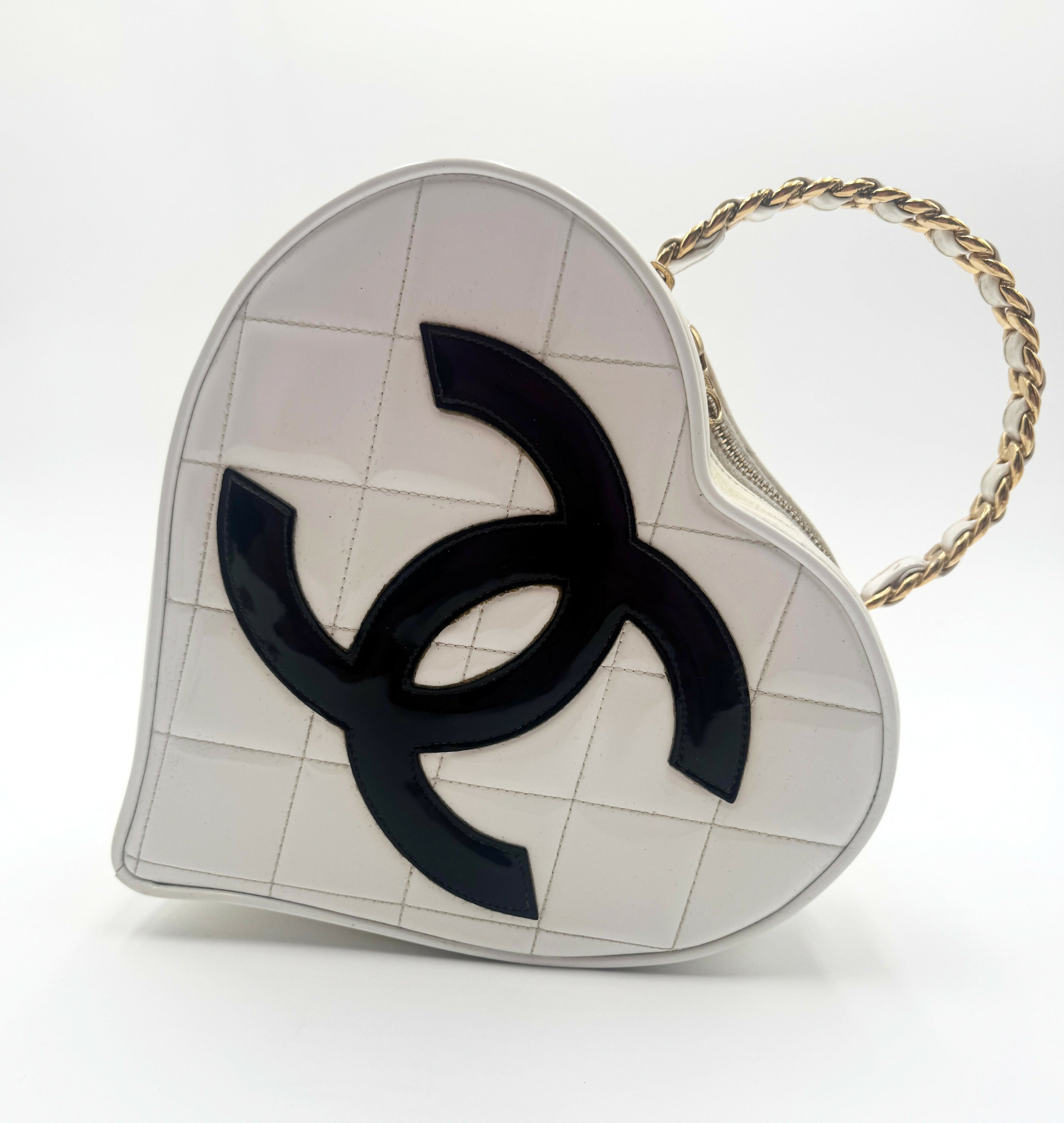 Chanel 1995 Vintage Barbie Heart White Vanity Bag