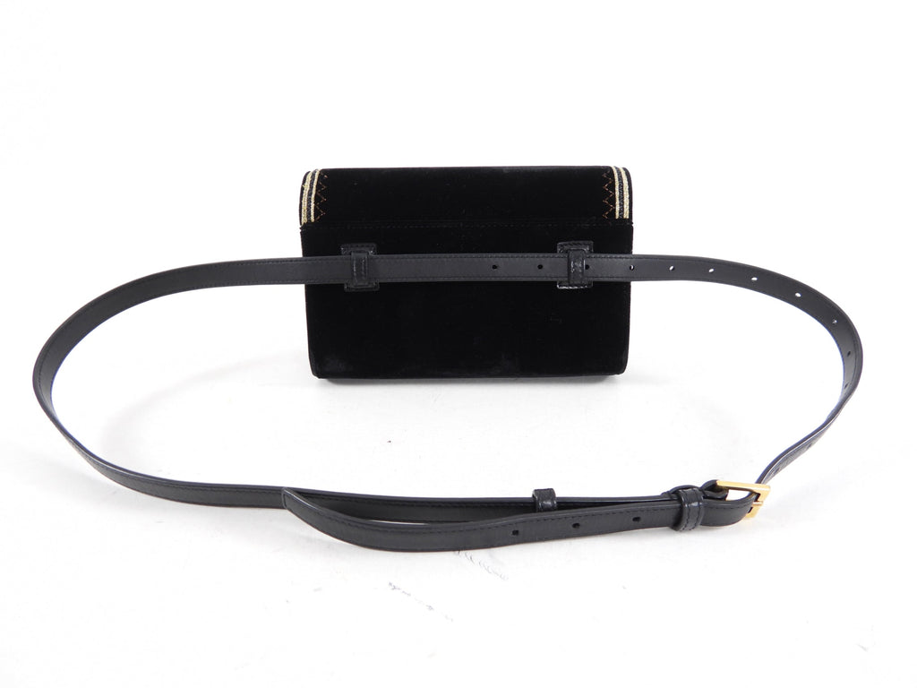 Saint Laurent Black Velvet and Gold Belt Bag