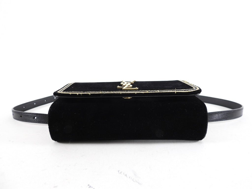 Saint Laurent Black Velvet and Gold Belt Bag