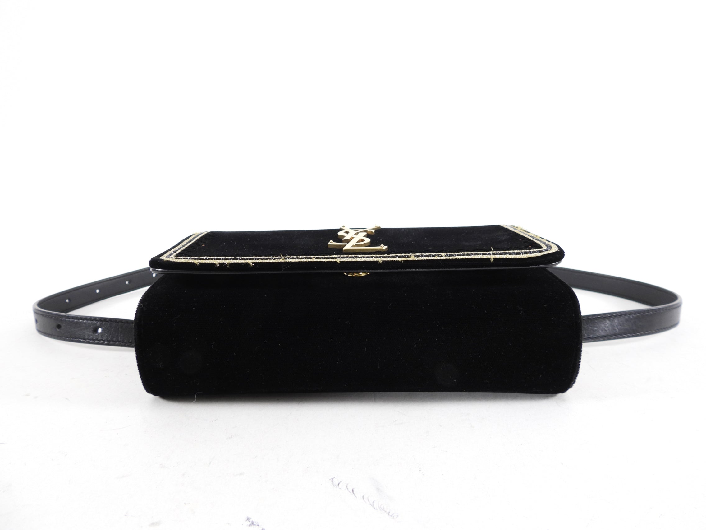 Saint Laurent Black Velvet and Gold Belt Bag