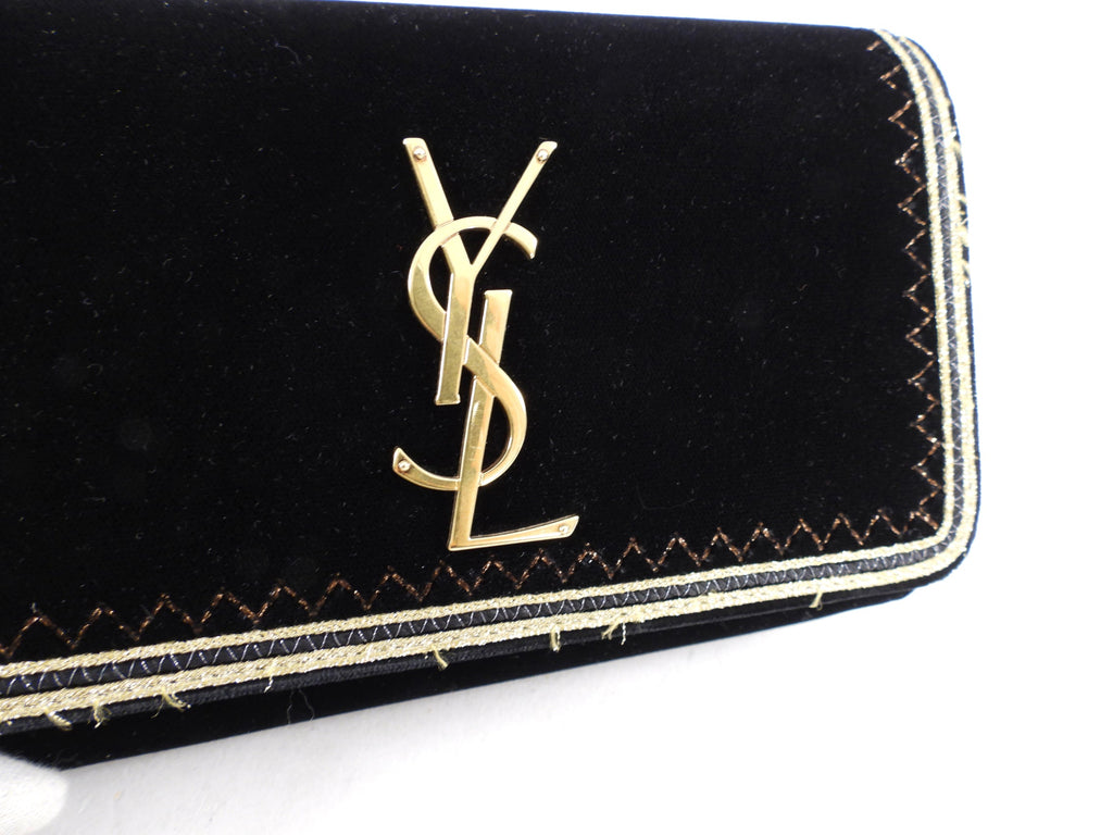 Saint Laurent Black Velvet and Gold Belt Bag