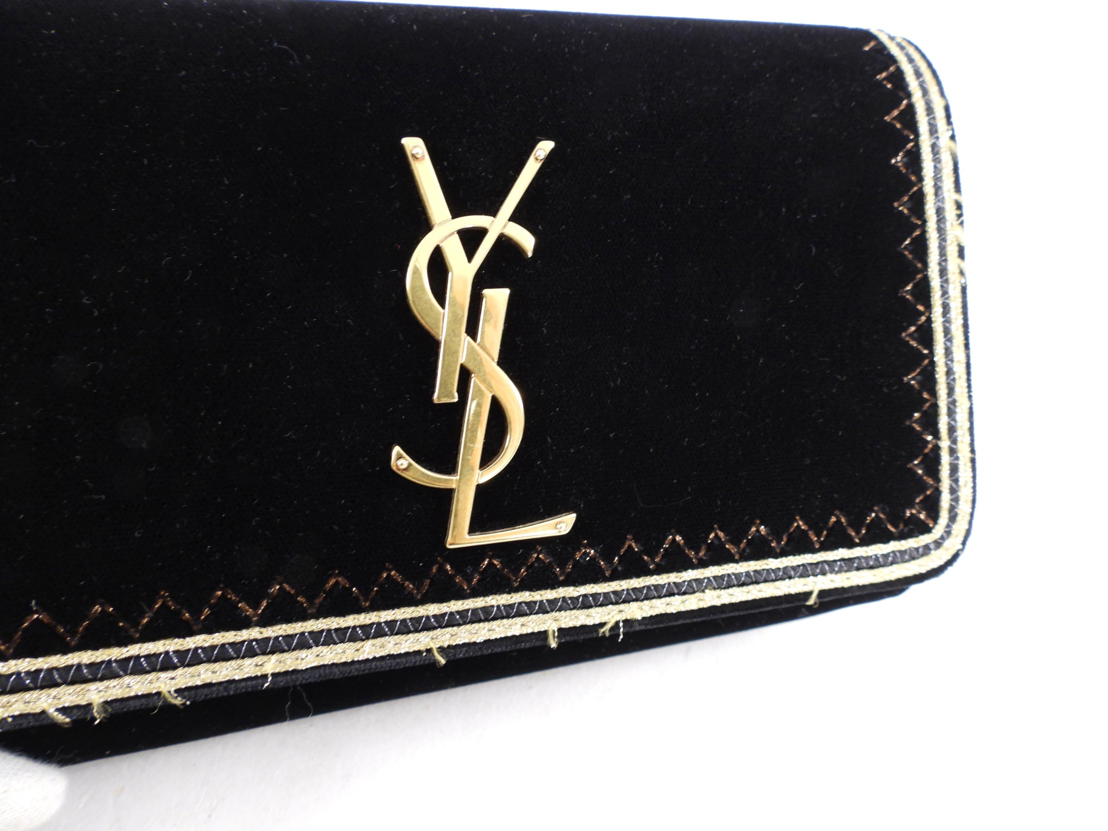 Saint Laurent Black Velvet and Gold Belt Bag