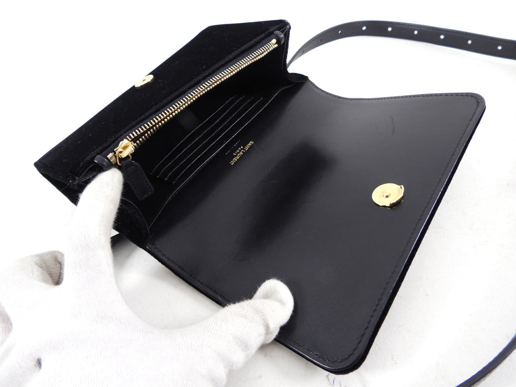Saint Laurent Black Velvet and Gold Belt Bag