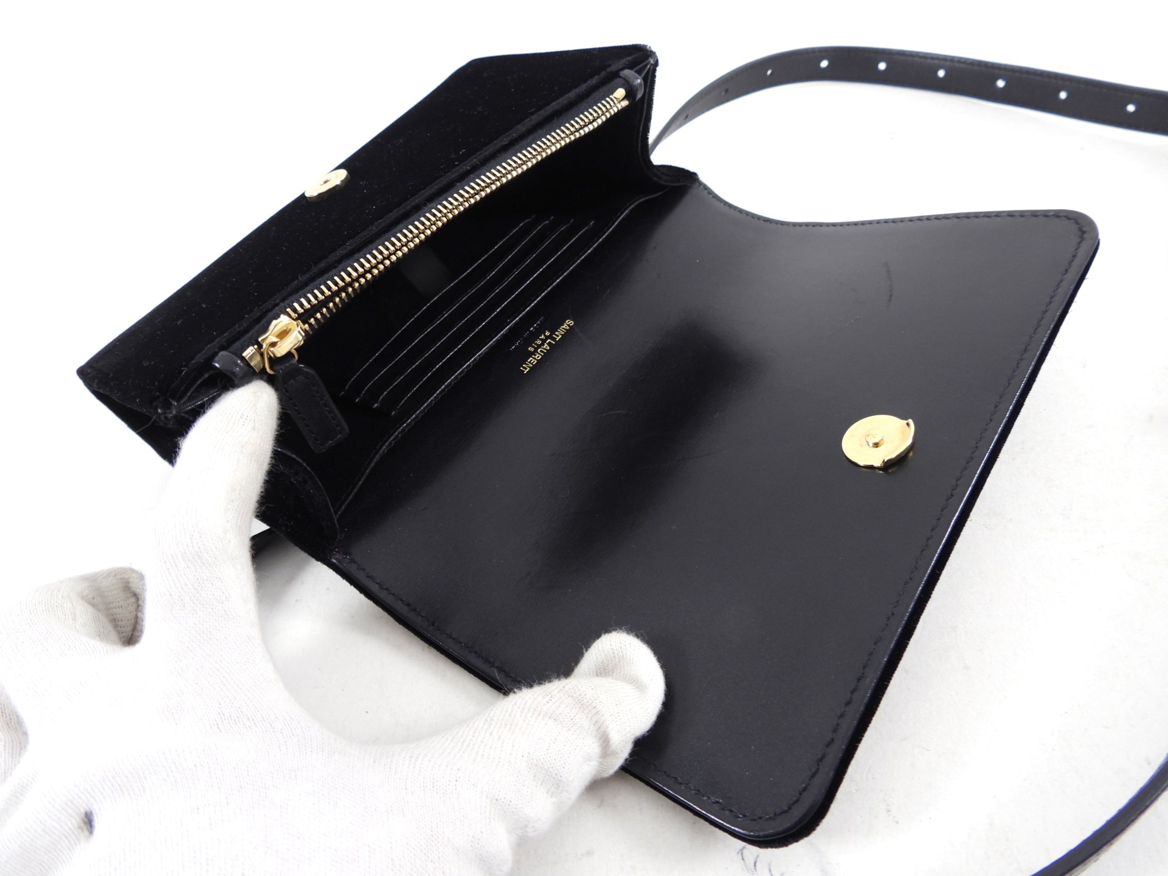 Saint Laurent Black Velvet and Gold Belt Bag