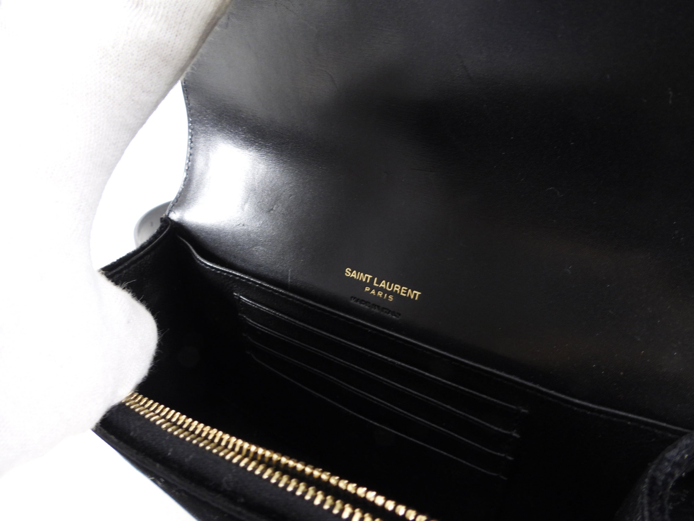 Saint Laurent Black Velvet and Gold Belt Bag