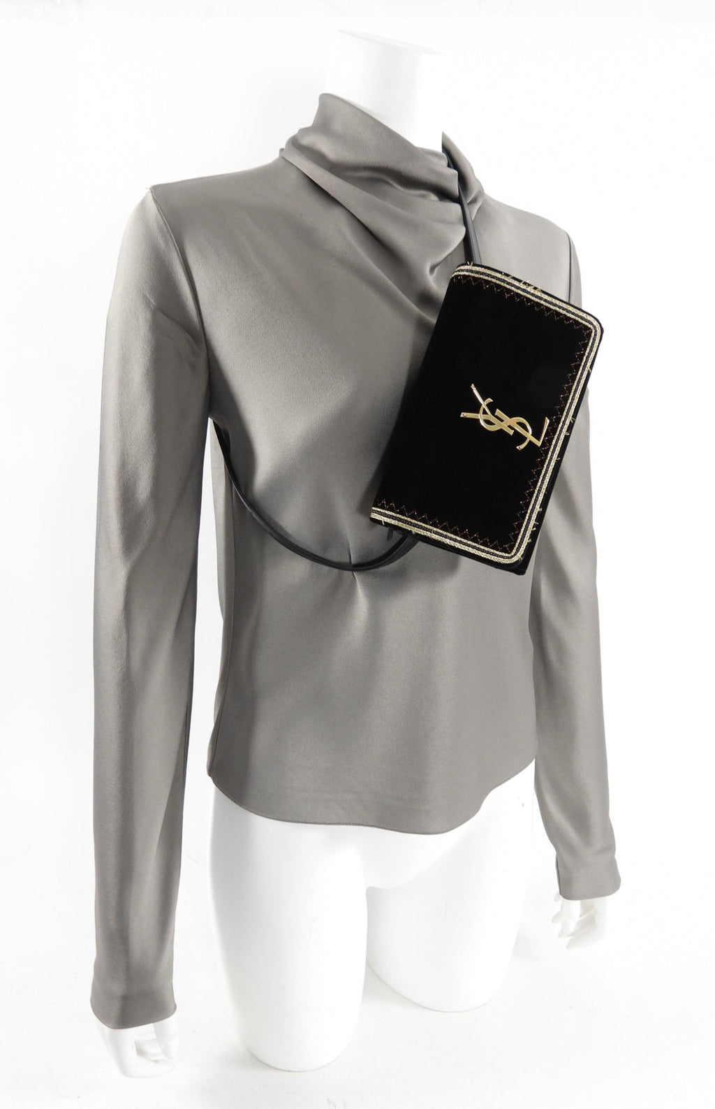 Saint Laurent Black Velvet and Gold Belt Bag