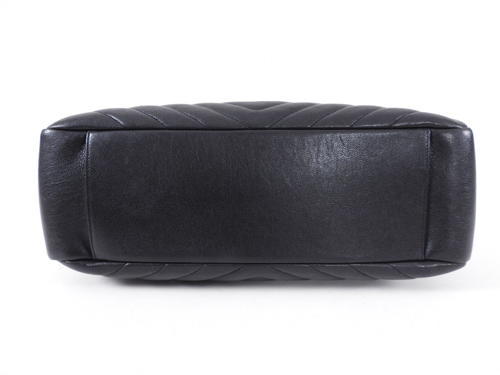 Saint Laurent Black Logo Chevron Quilted Chain Tote Bag