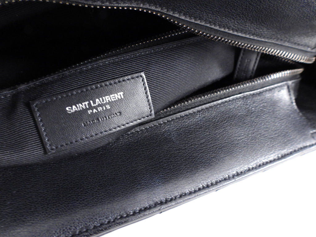 Saint Laurent Black Logo Chevron Quilted Chain Tote Bag