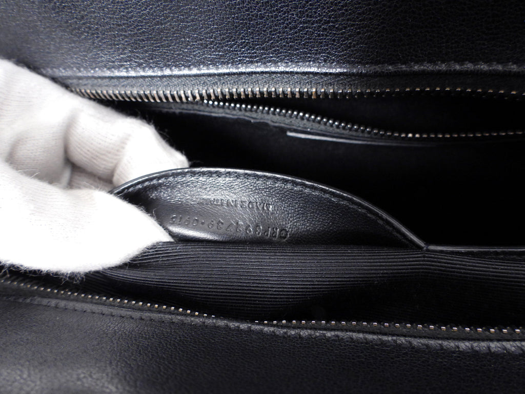 Saint Laurent Black Logo Chevron Quilted Chain Tote Bag