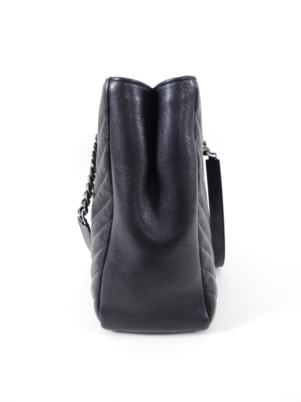 Saint Laurent Black Logo Chevron Quilted Chain Tote Bag