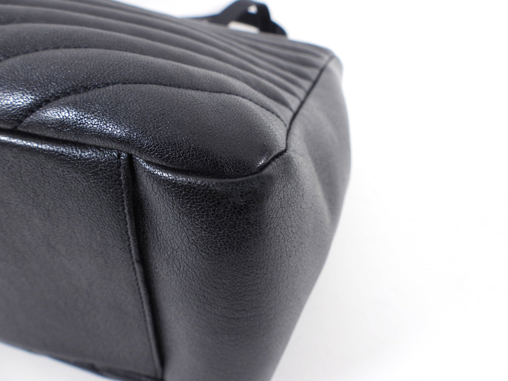 Saint Laurent Black Logo Chevron Quilted Chain Tote Bag