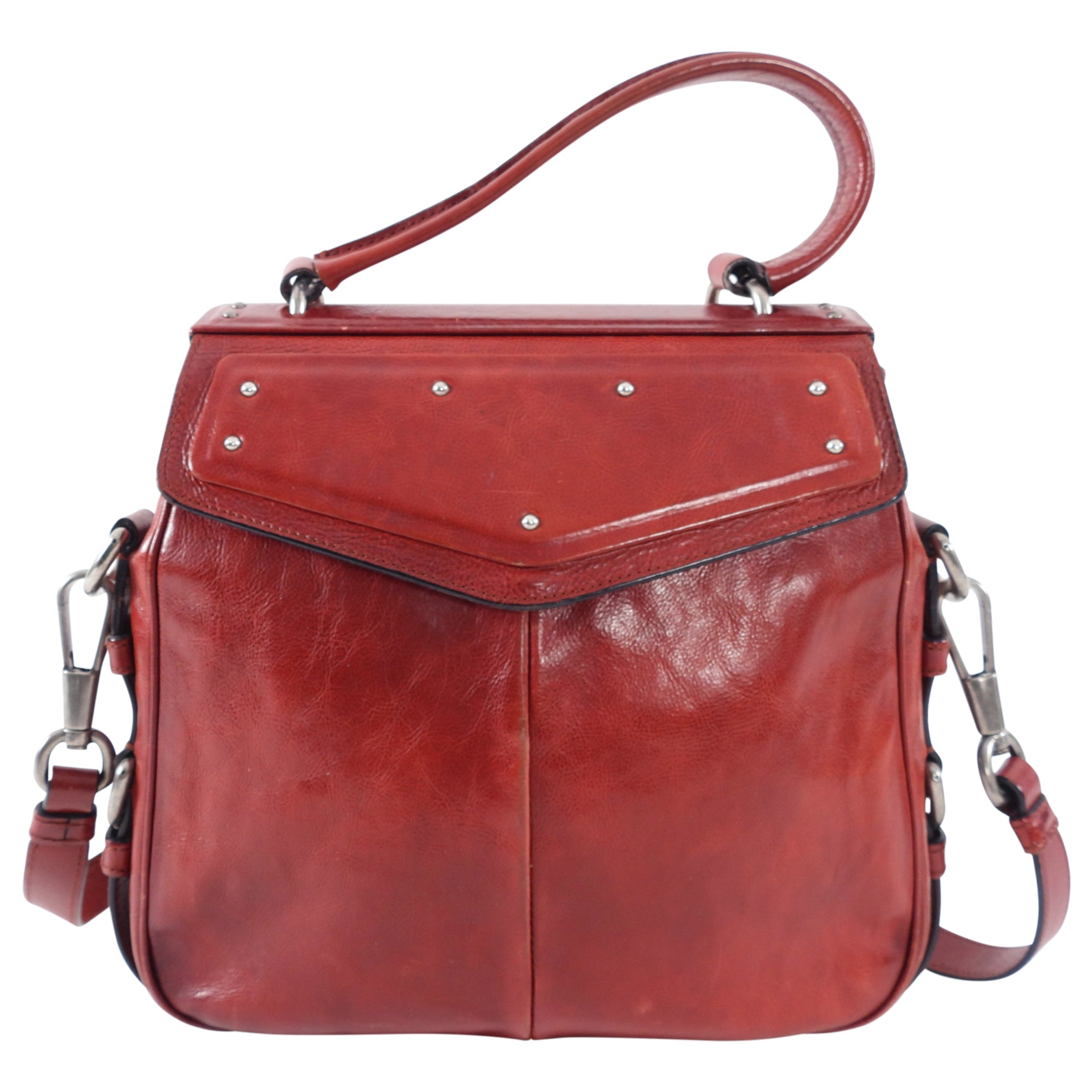 Saint Laurent Rive Gauche Red Mombasa Leather Top Handle Bag