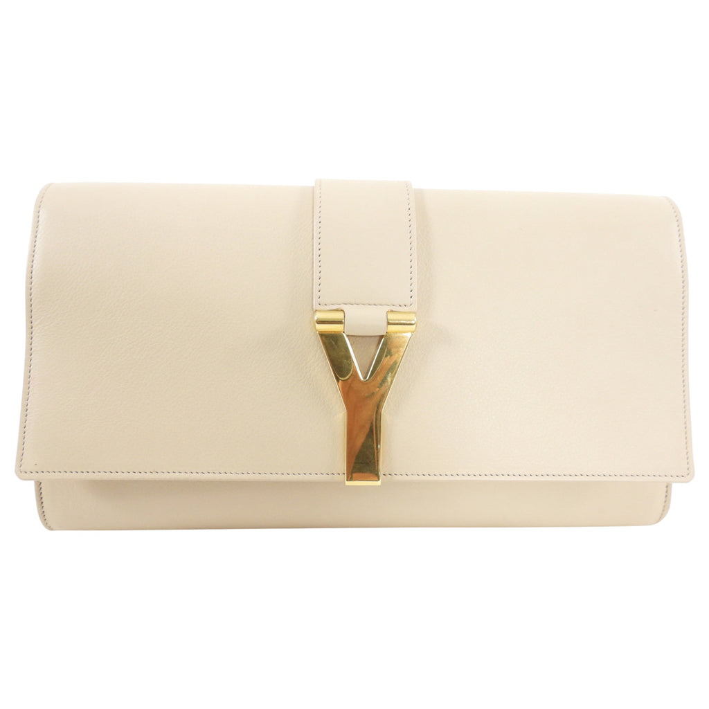 YSL Beige Leather Y Ligne Clutch Bag