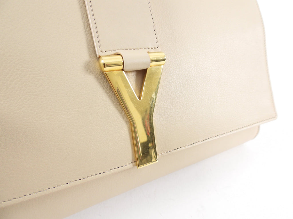 YSL Beige Leather Y Ligne Clutch Bag