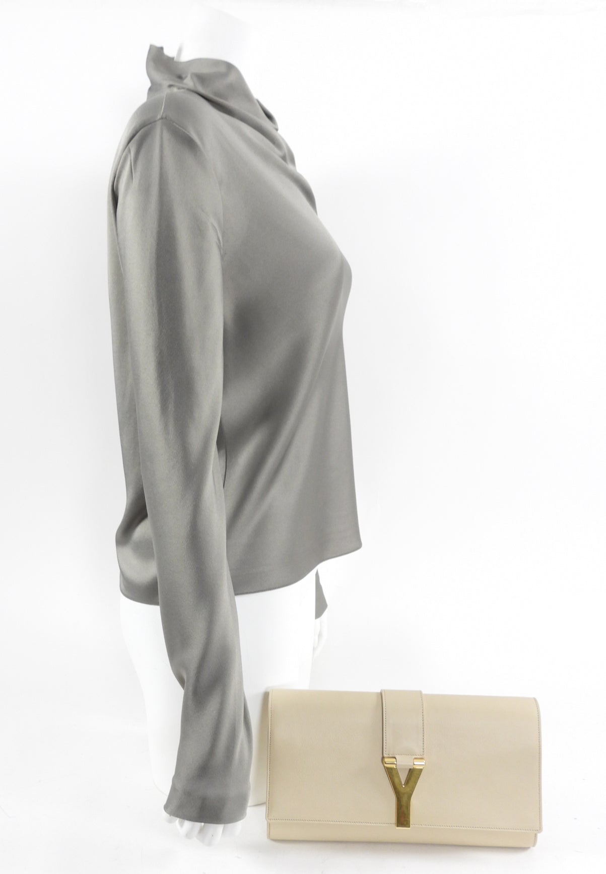 YSL Beige Leather Y Ligne Clutch Bag