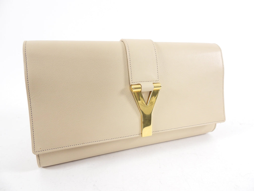 YSL Beige Leather Y Ligne Clutch Bag