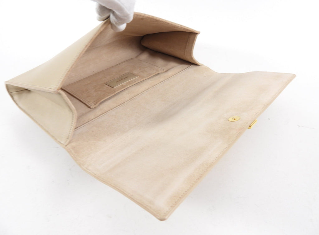 YSL Beige Leather Y Ligne Clutch Bag