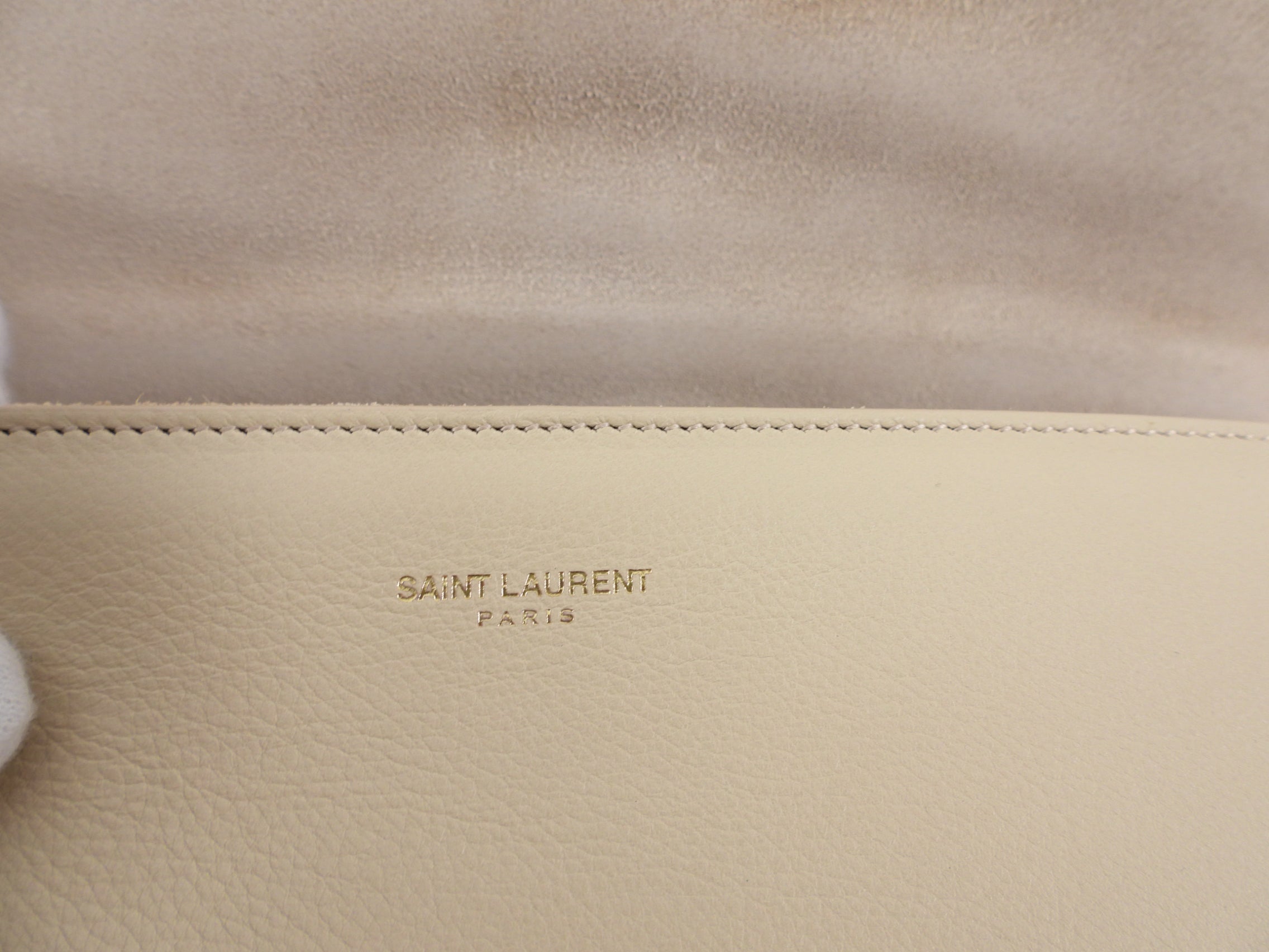 YSL Beige Leather Y Ligne Clutch Bag