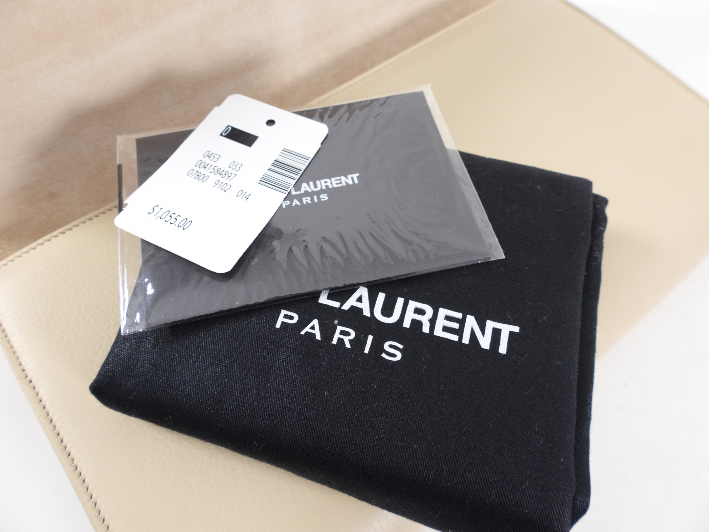 YSL Beige Leather Y Ligne Clutch Bag